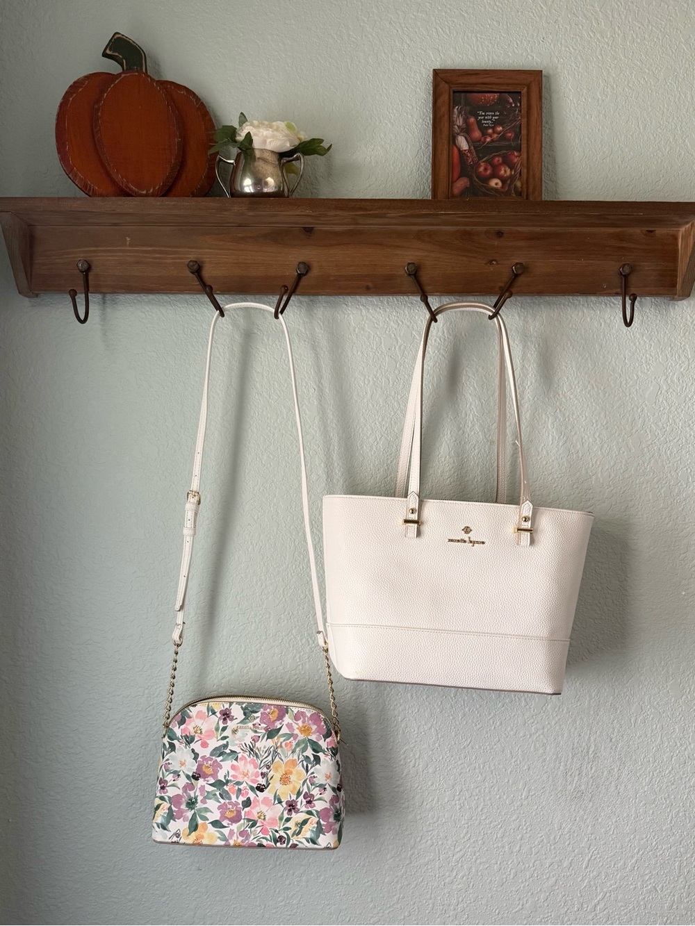 Nanette Lepore Bundle Lot 2 White Vegan Leather Tote & Floral Shoulder Bag Purse